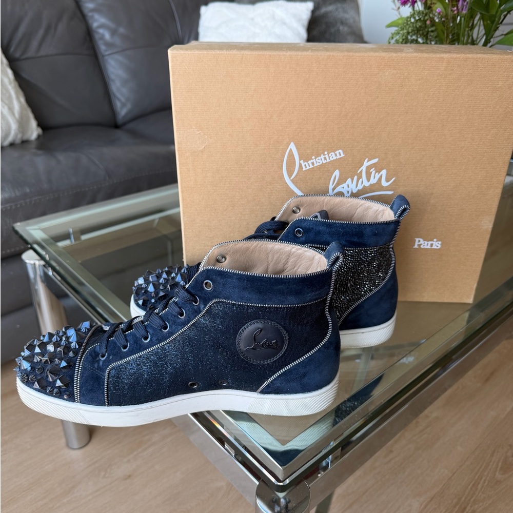 Christian Louboutin Limited Edition Navy Studded High Top Sneakers